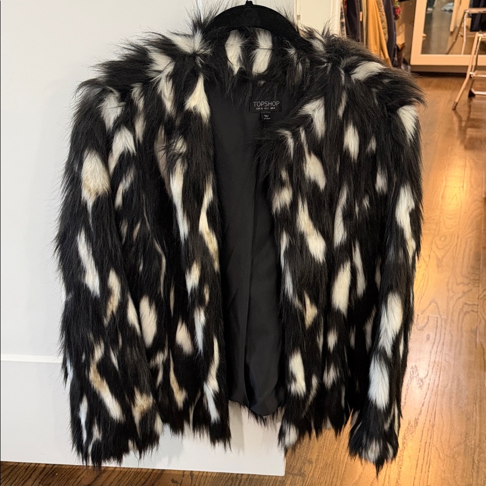 Topshop black and white Faux Fur Teddy Jacket